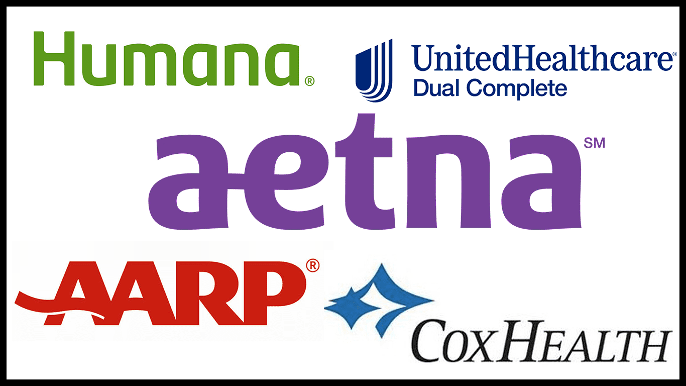 Humana, United, Aetna, AARP, CoxHealth logos which are Nixa Missouri Medicare Options